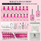 SXC Cosmetics French Tip Press On Nails – 5 Pink Series, Medium Square, X-Pro