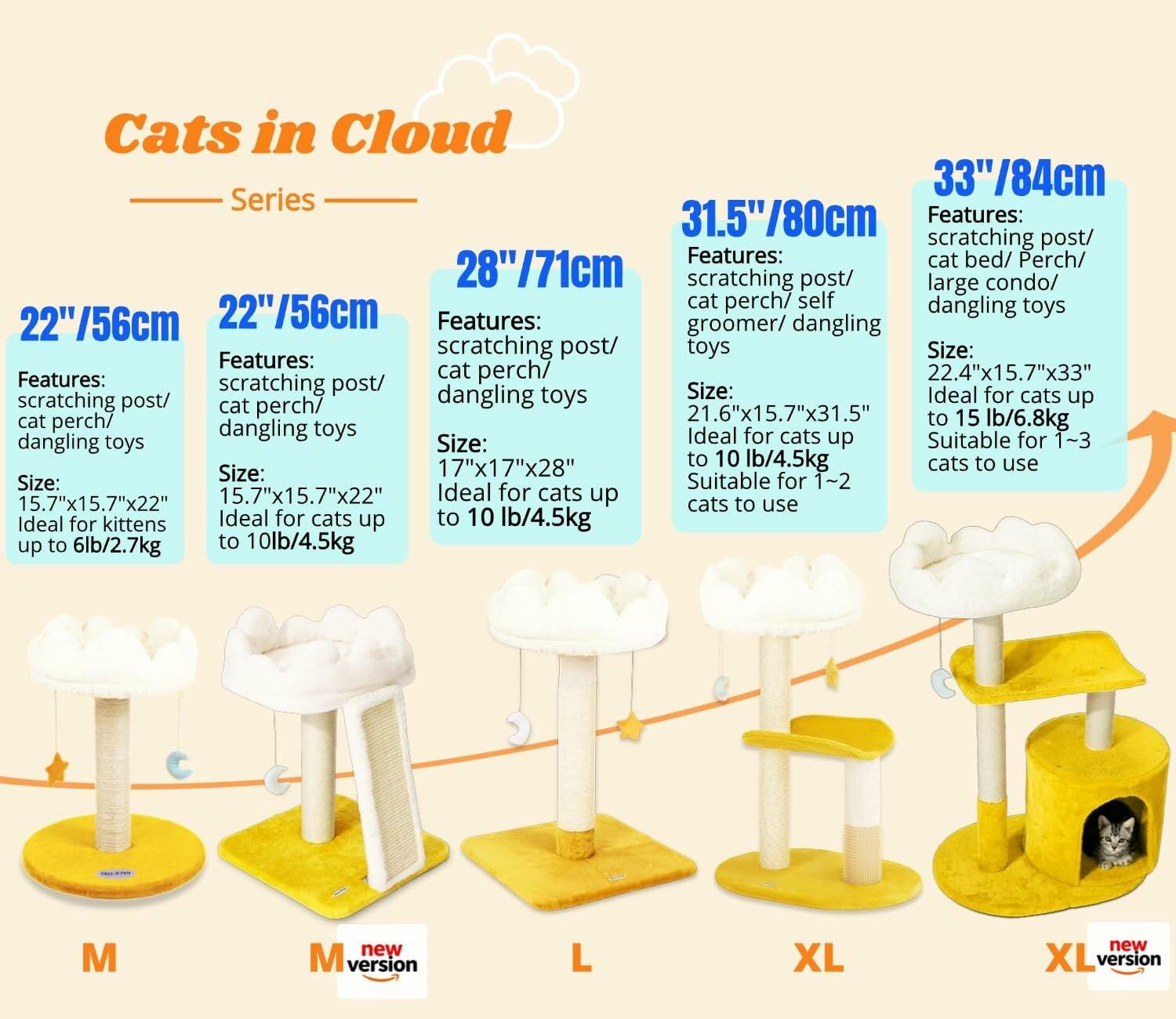 Happi N Pets New Cloud Cat Tree Tower, Cat Scratching Post with Bed, Small Cat