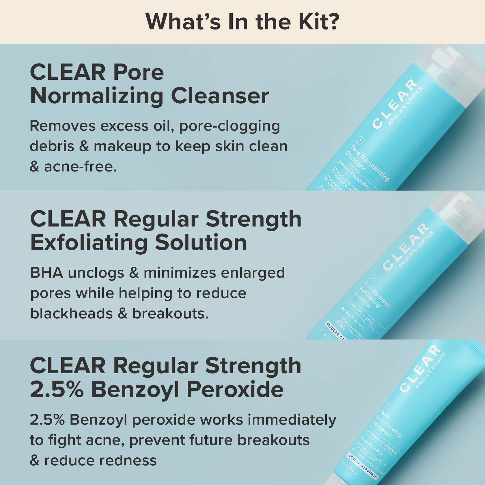 Paula's Choice CLEAR Regular Strength Acne Kit, 2% Salicylic Acid & 2.5% Benzoyl