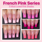 SXC Cosmetics French Tip Press On Nails – 5 Pink Series, Medium Square, X-Pro
