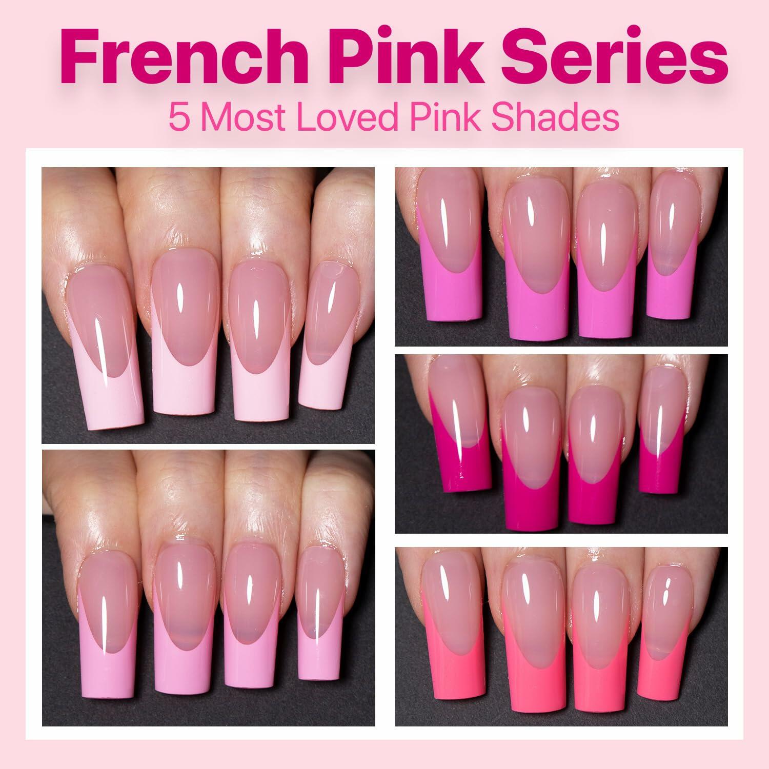 SXC Cosmetics French Tip Press On Nails – 5 Pink Series, Medium Square, X-Pro