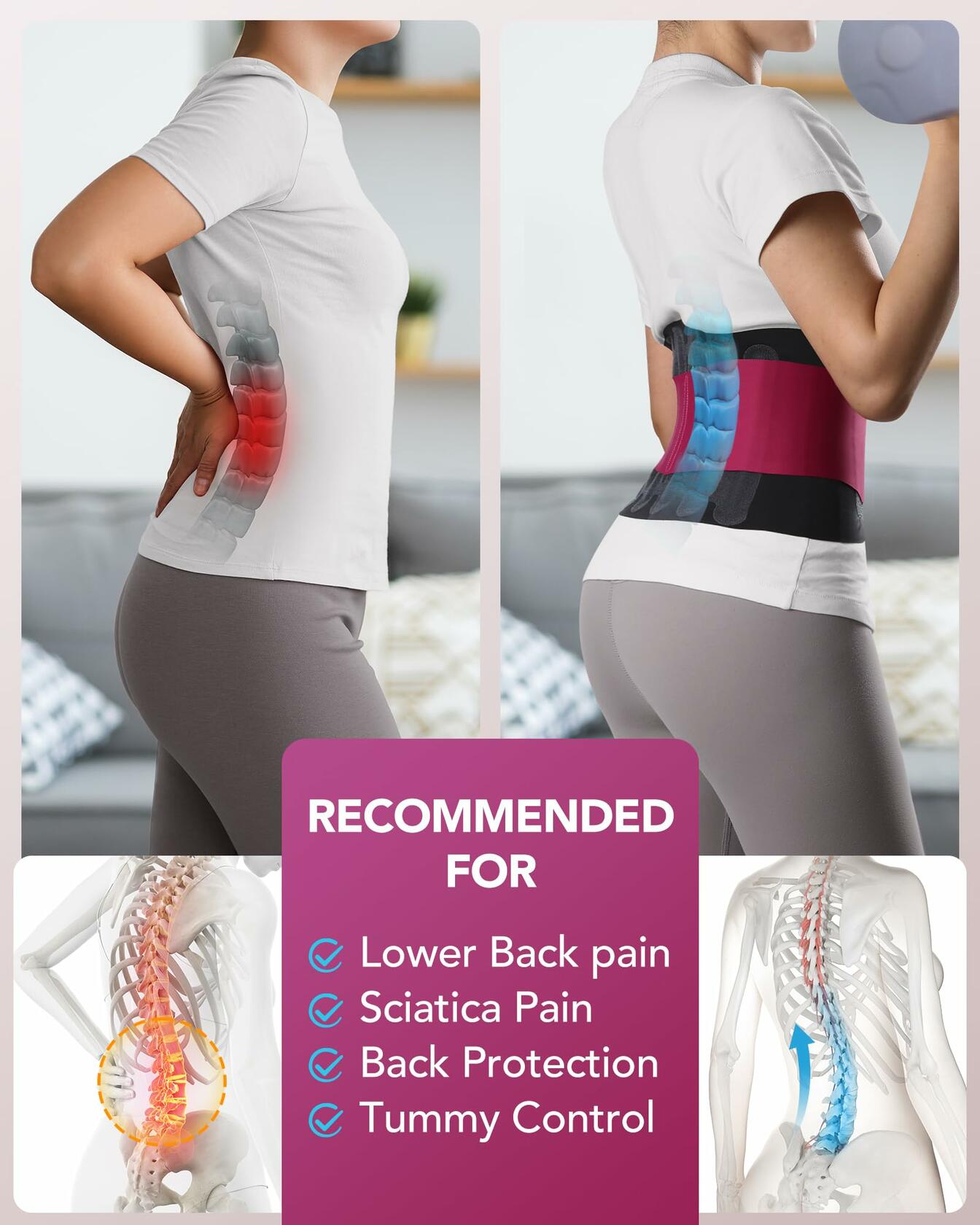 Fitomo 0.5mm Ultra Thin Back Brace with 3D Lumbar Pad, Seamless Yoga Fabric,