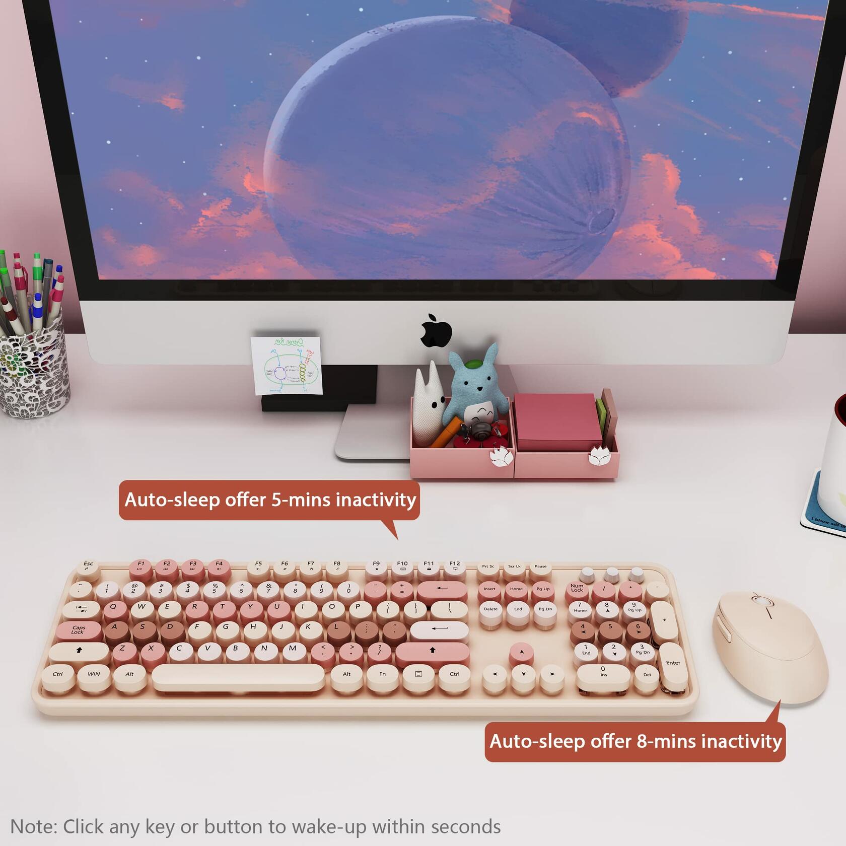 Wireless Keyboard and Mouse, KOOTOP Cute Keyboard and Mouse, 2.4G Wireless
