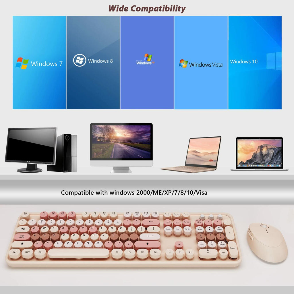 Wireless Keyboard and Mouse, KOOTOP Cute Keyboard and Mouse, 2.4G Wireless