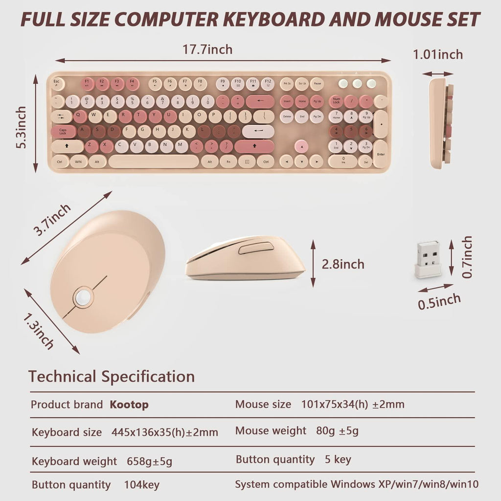 Wireless Keyboard and Mouse, KOOTOP Cute Keyboard and Mouse, 2.4G Wireless
