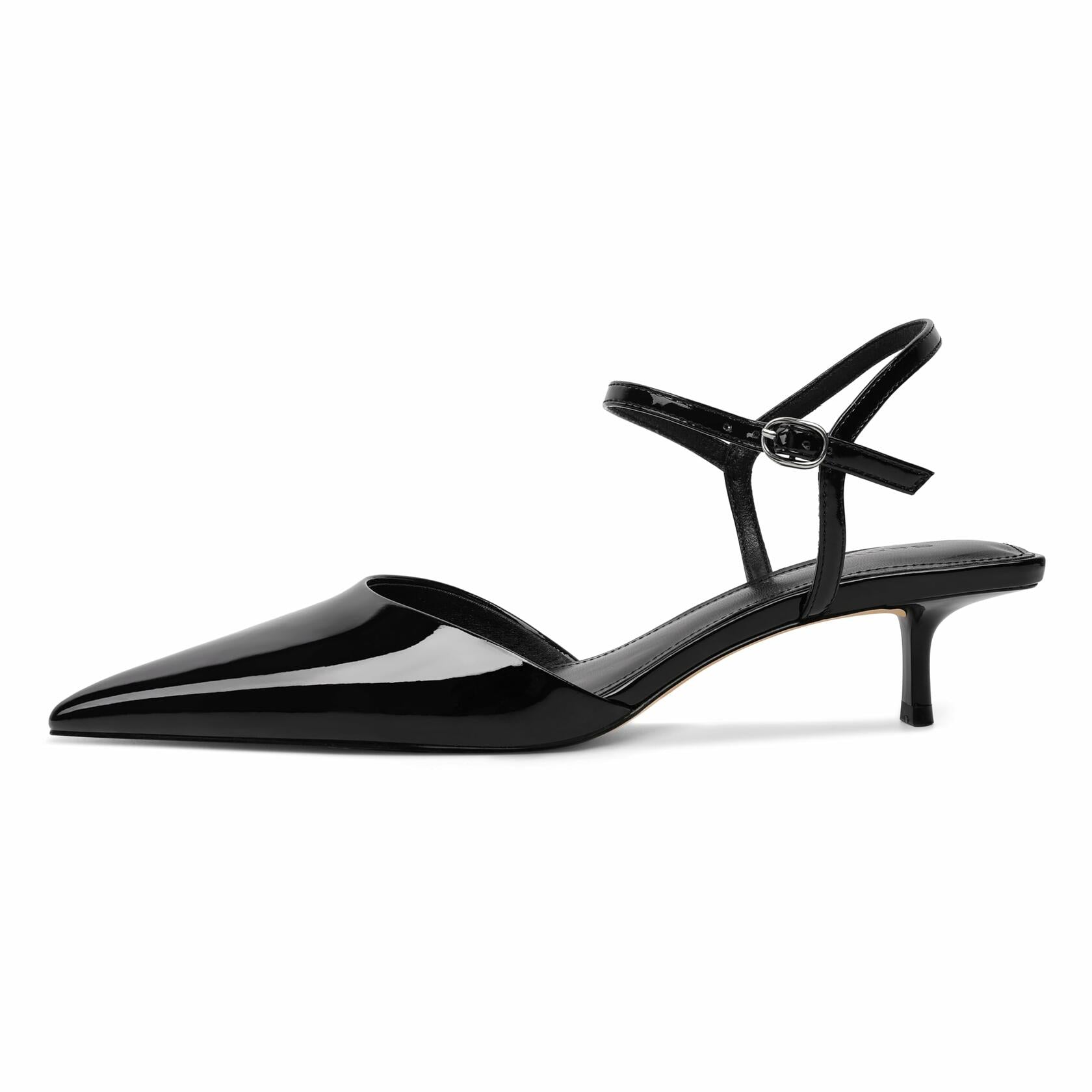 SAMMITOP Womens Black Kitten Heels Closed Pointed Toe Ankle Strap Slingback