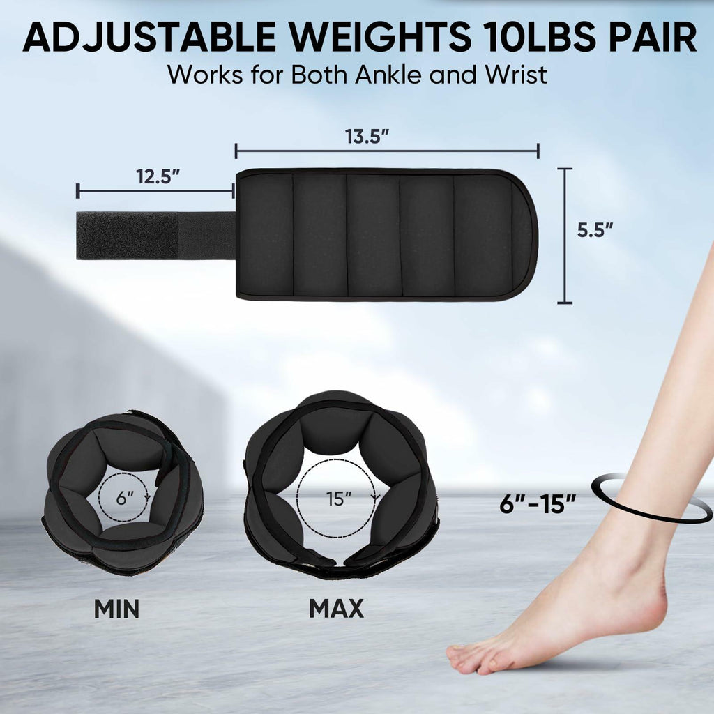 APEXUP 10lbs/Pair Adjustable Ankle Weights for Women and Men, Modularized Leg