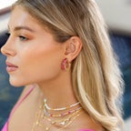 GLOQUAT Gold Pink Earrings Fuchsia Hoops for Women 14K Gold Plated Hot Pink