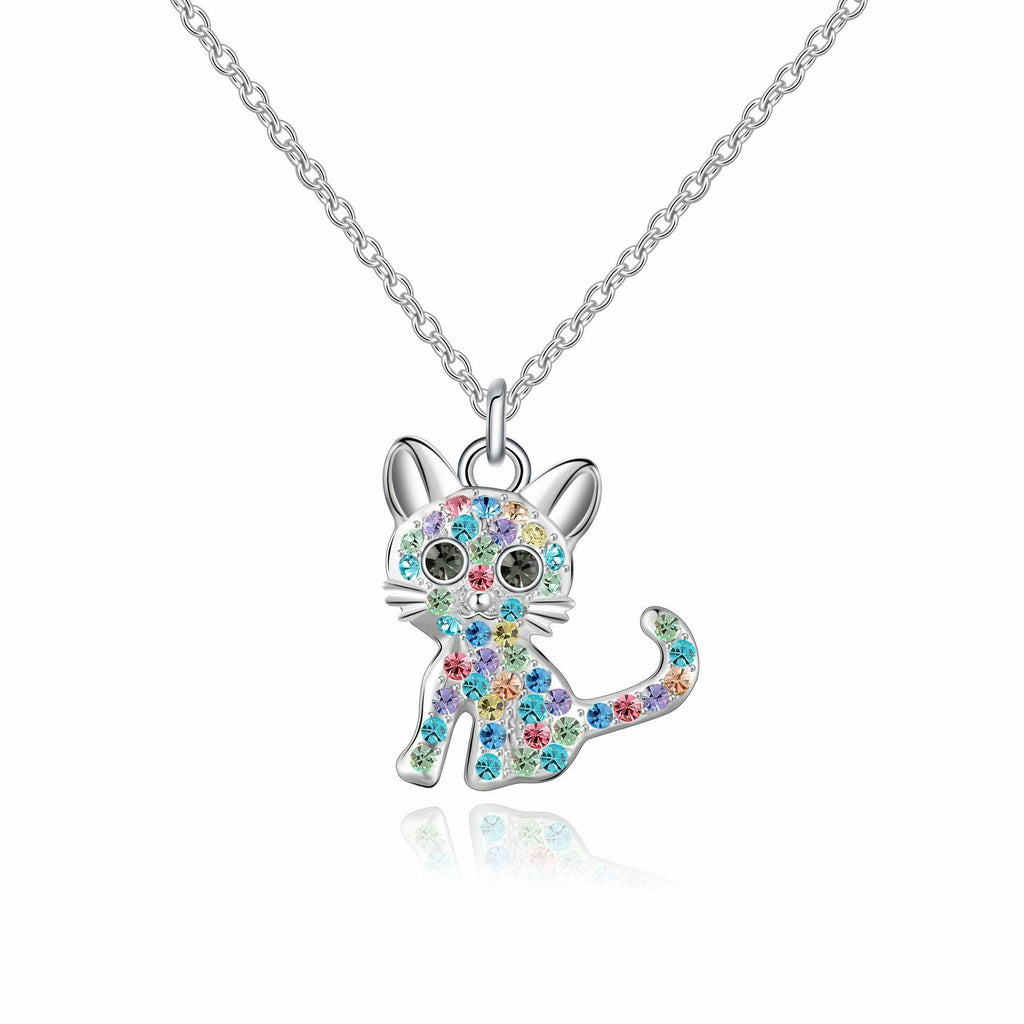 luomart Girls Cat Birthstone Necklaces Jewelry,Silver Plated Kitty Dog Pendant