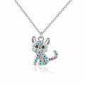 luomart Girls Cat Birthstone Necklaces Jewelry,Silver Plated Kitty Dog Pendant