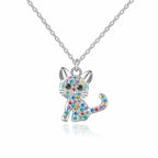 luomart Girls Cat Birthstone Necklaces Jewelry,Silver Plated Kitty Dog Pendant