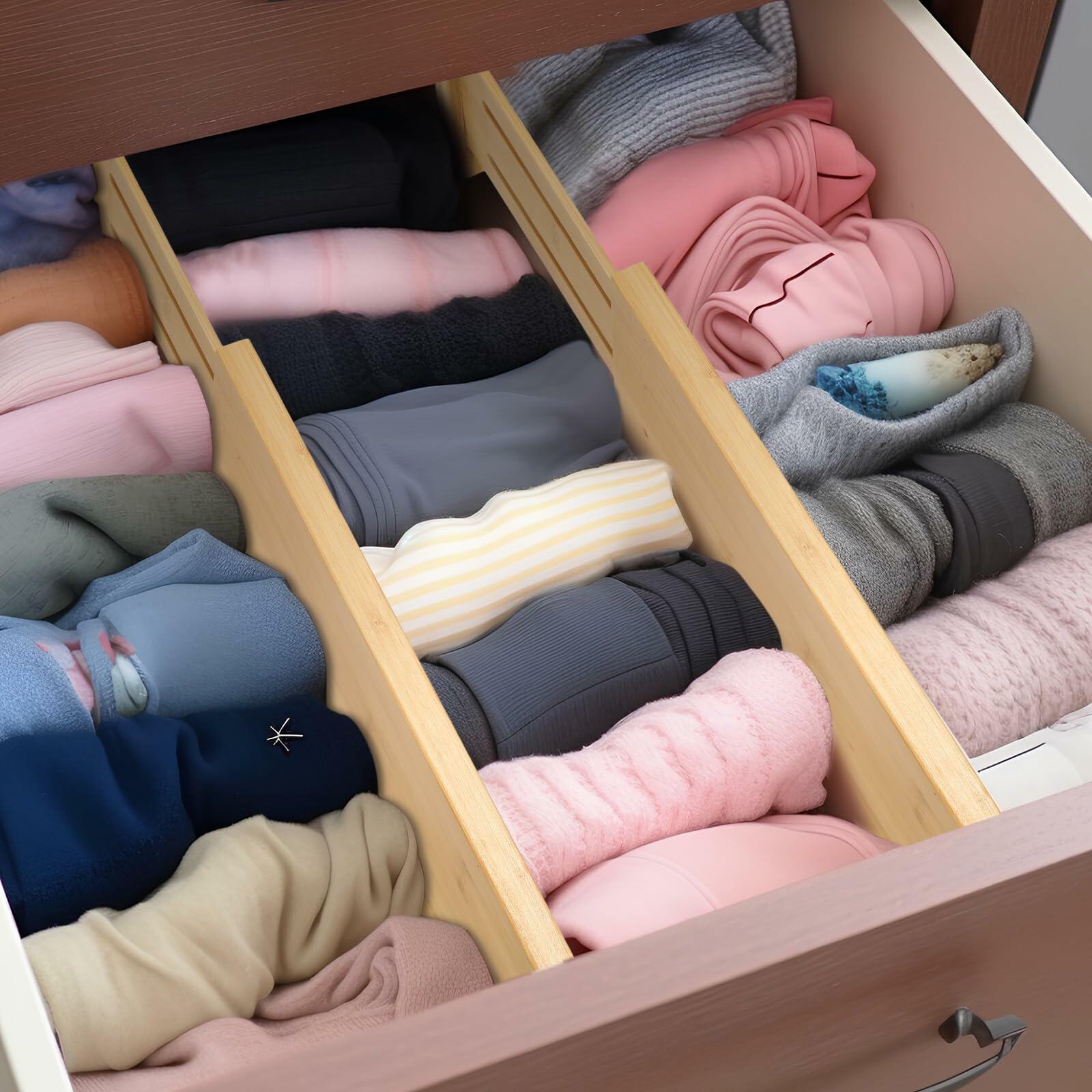 Fabsome Dresser Drawer Organizers 6 Pack, 4.65'' High Adjustable from 17-22‘’