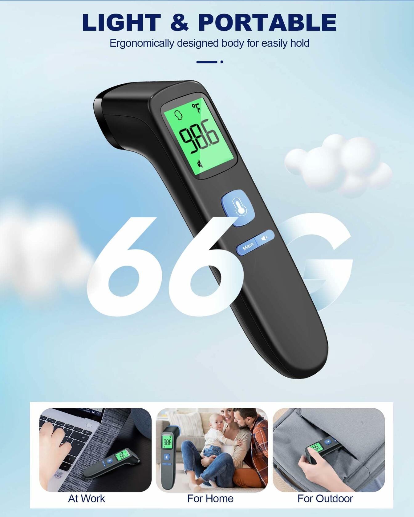 No-Touch Forehead Thermometer for Adults, Infrared Digital Baby Thermometer for