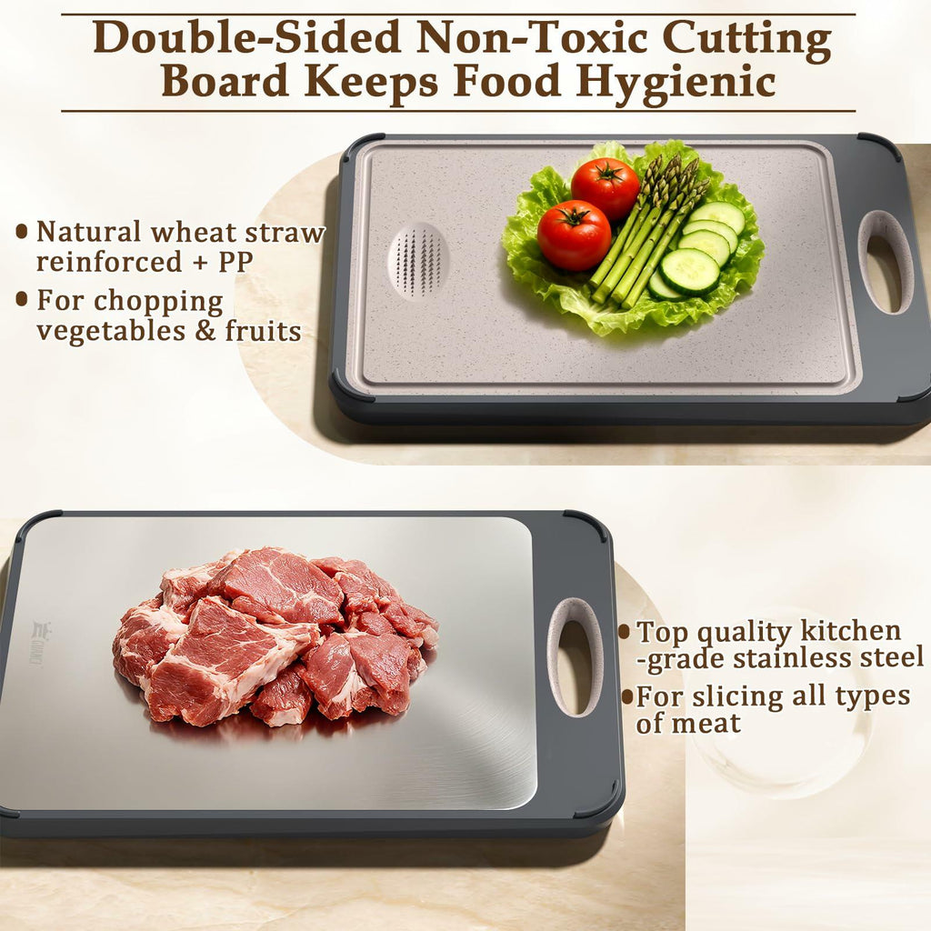 GUANCI Cutting Board for Kitchen, Stainless Steel Cutting Board Double Sided for