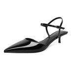 SAMMITOP Womens Black Kitten Heels Closed Pointed Toe Ankle Strap Slingback
