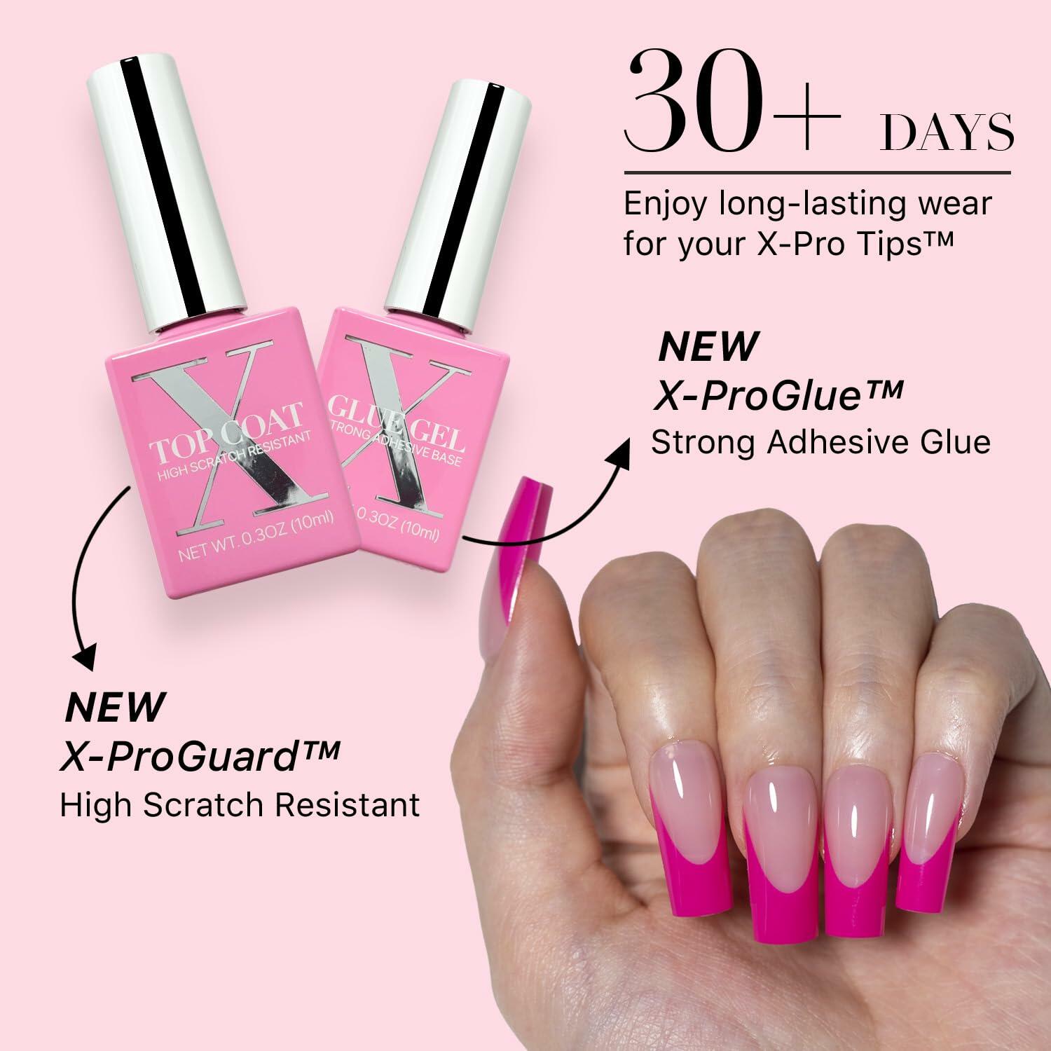 SXC Cosmetics French Tip Press On Nails – 5 Pink Series, Medium Square, X-Pro