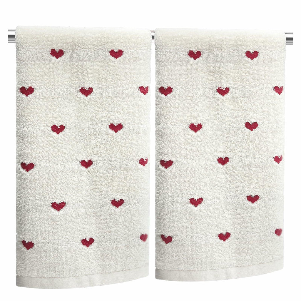YIXAXKAO 2 Pieces Valentine's Day Hand Towels for Bathroom Red Pink Heart Cotton