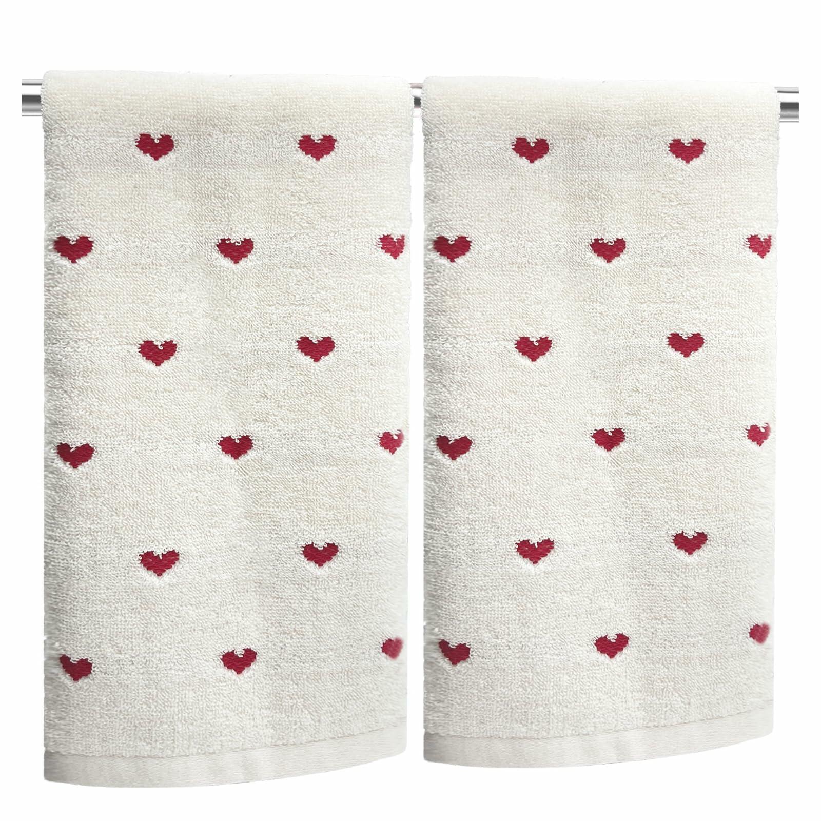 YIXAXKAO 2 Pieces Valentine's Day Hand Towels for Bathroom Red Pink Heart Cotton
