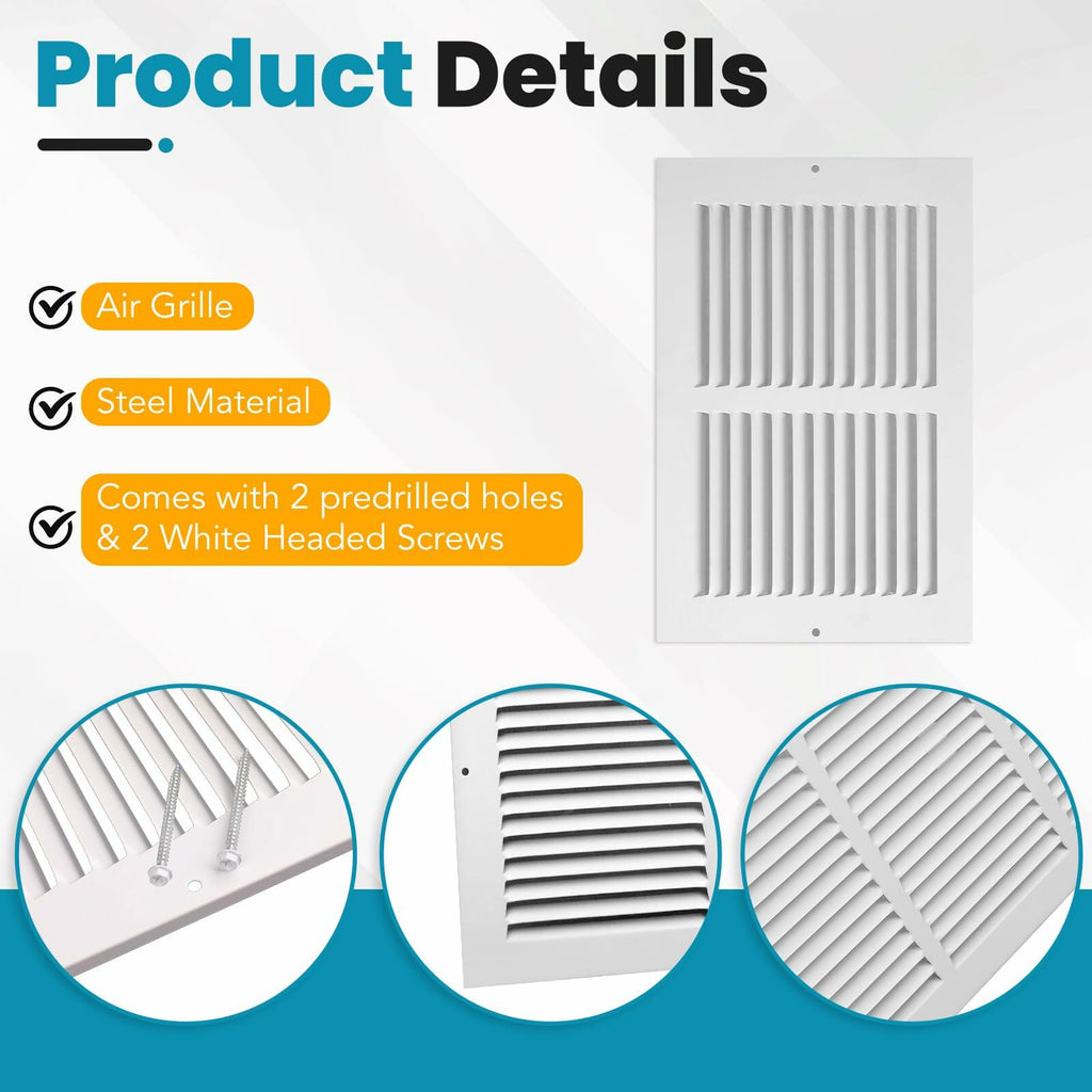 VOISEN Return Air Grille - Fits 10x6 Duct Opening, Steel White Vent Cover Grill