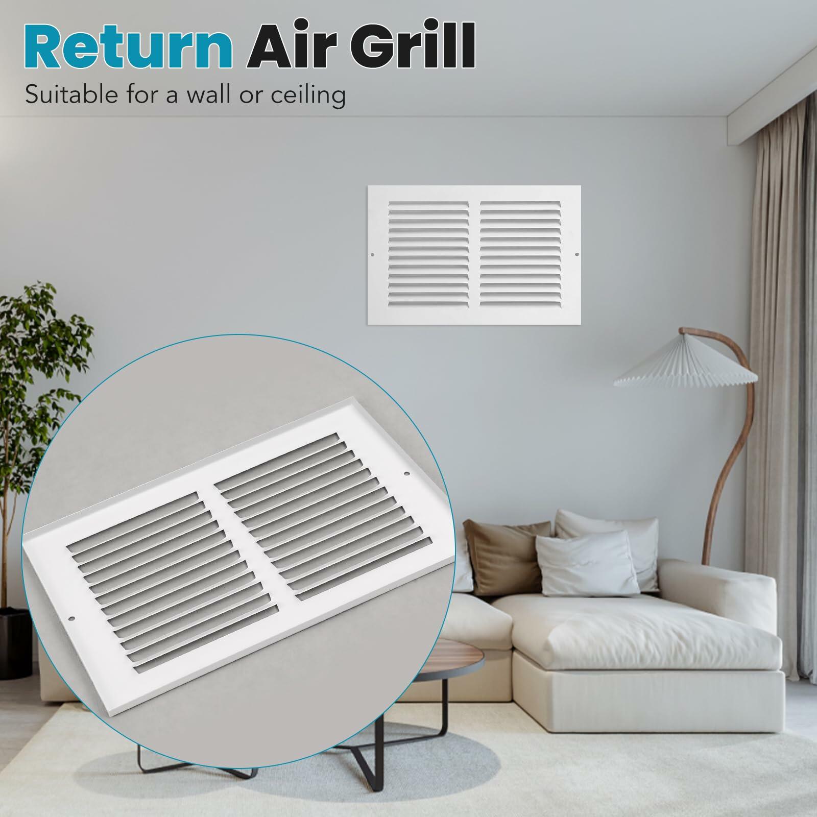 VOISEN Return Air Grille - Fits 10x6 Duct Opening, Steel White Vent Cover Grill