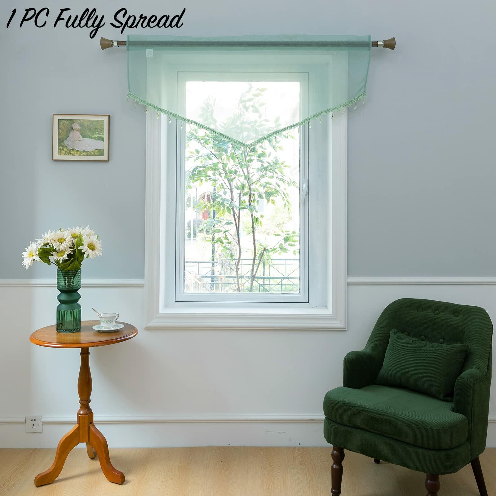 PearAge Beaded Sheer Valance Curtains for Living Room,Rod Pocket Farmhouse
