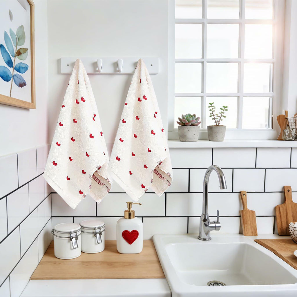 YIXAXKAO 2 Pieces Valentine's Day Hand Towels for Bathroom Red Pink Heart Cotton
