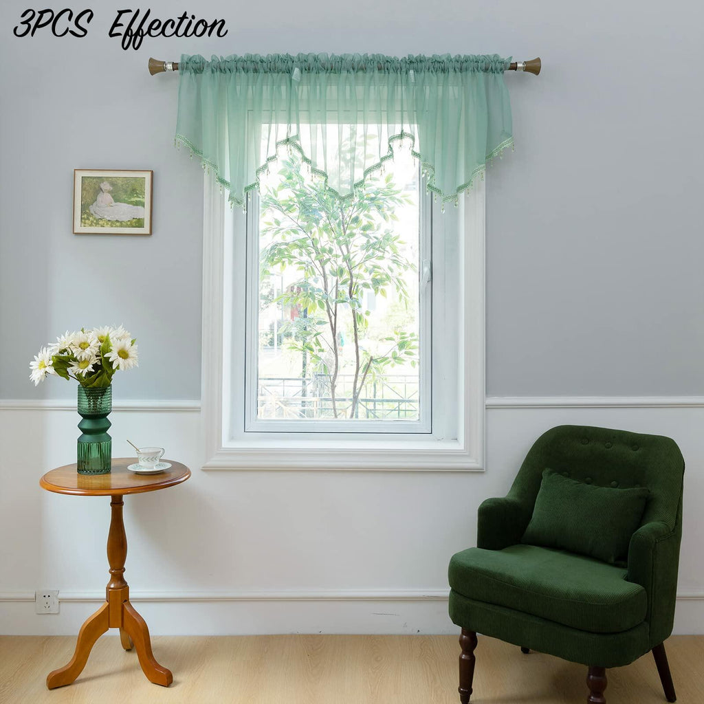 PearAge Beaded Sheer Valance Curtains for Living Room,Rod Pocket Farmhouse