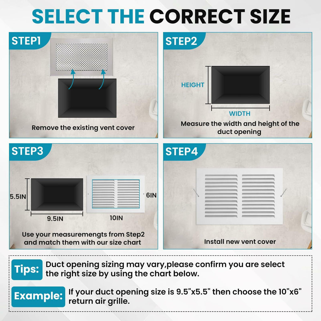 VOISEN Return Air Grille - Fits 10x6 Duct Opening, Steel White Vent Cover Grill