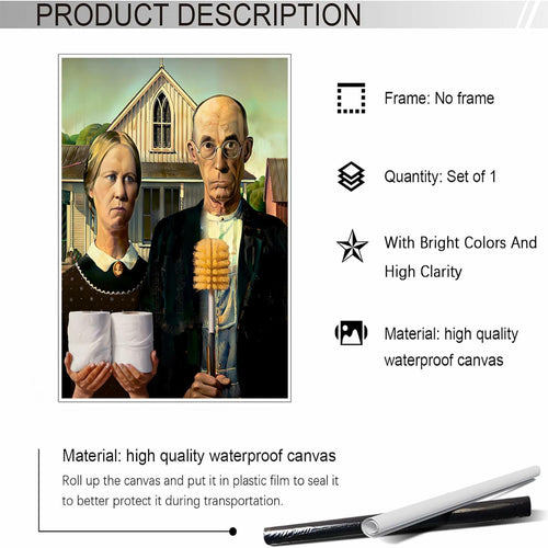 Funny Bathroom Canvas Wall Art Vintage American Gothic Toilet Poster World