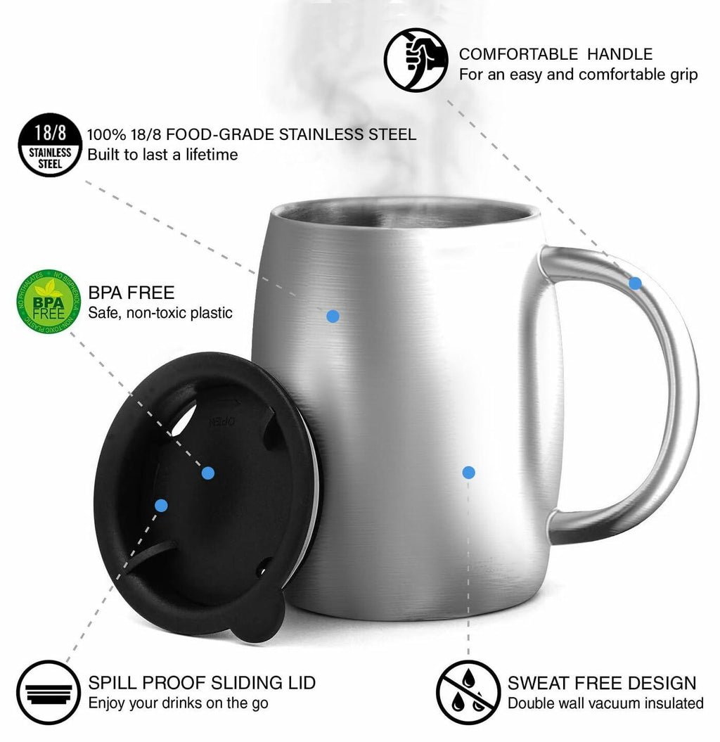 Set of 2 CHILLOUT LIFE Stainless Steel Insulated Coffee Mugs  (14oz) – Double