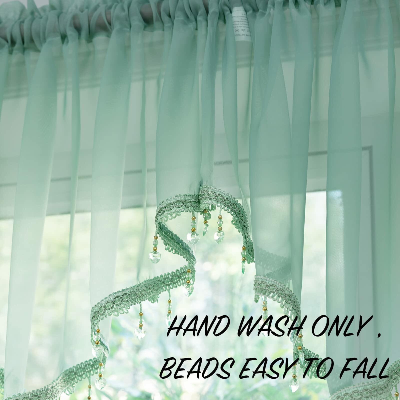 PearAge Beaded Sheer Valance Curtains for Living Room,Rod Pocket Farmhouse