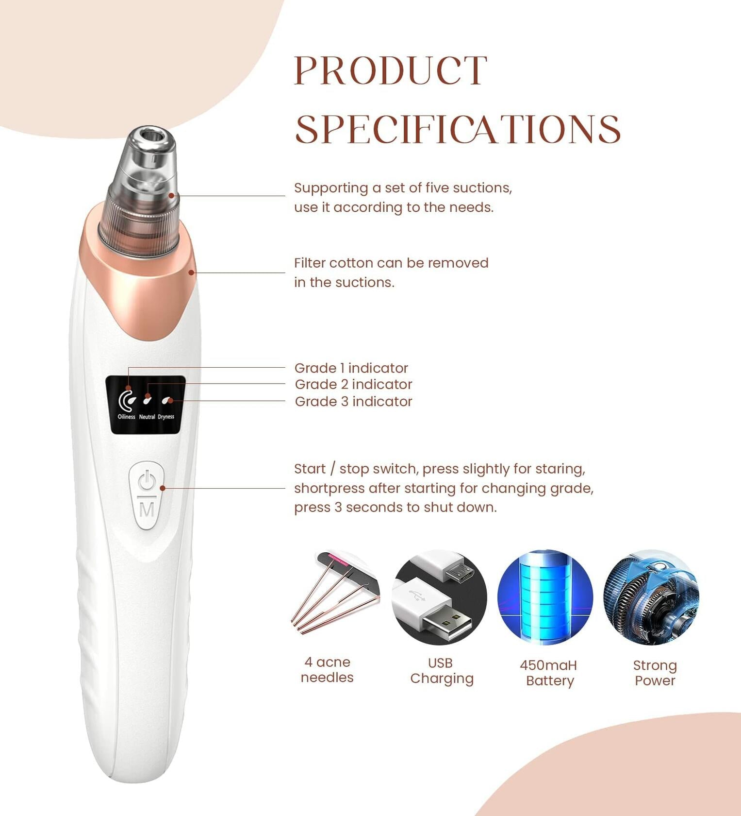2025 Blackhead Remover Pore Vacuum,Facial Pore Cleaner-5 Suction Power,5