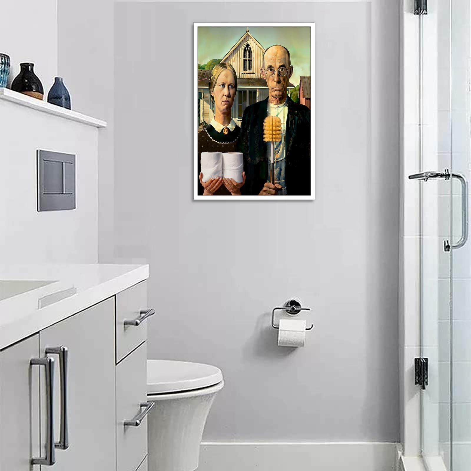 Funny Bathroom Canvas Wall Art Vintage American Gothic Toilet Poster World
