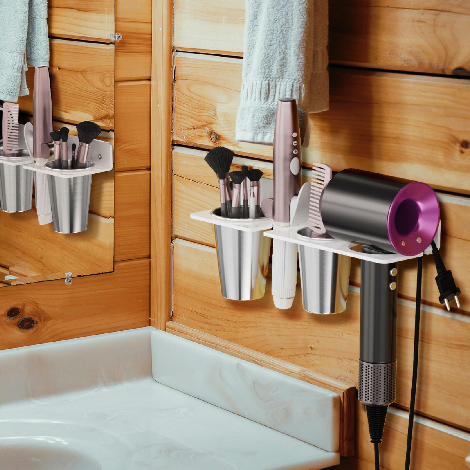 HIIMIEI Hair Tool Organizer Wall Mount, White Acrylic Hot Tool Holder with