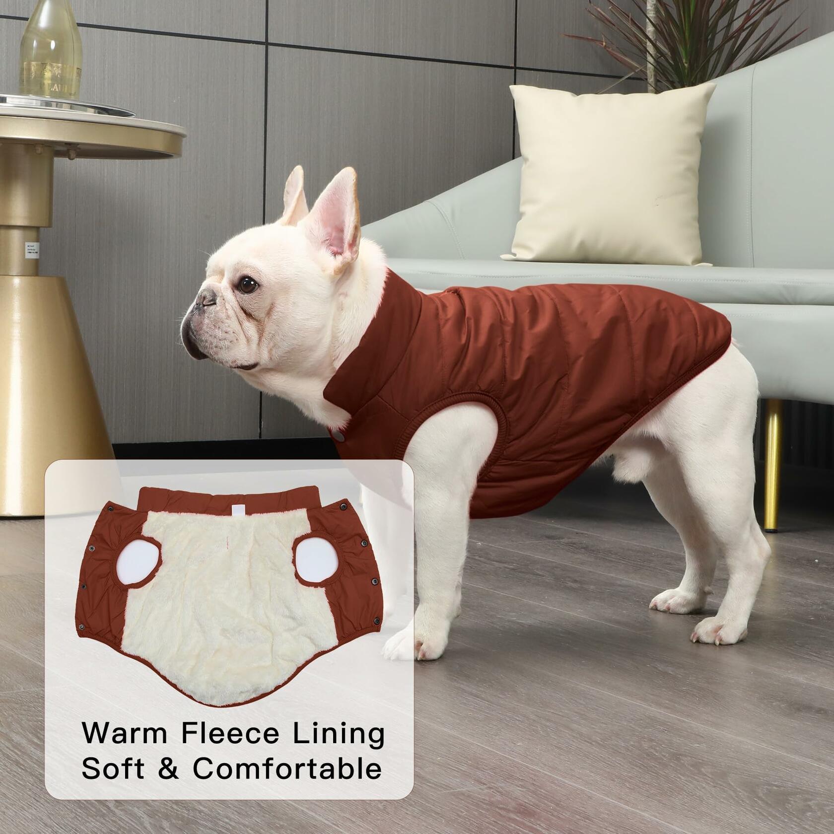 JoyDaog 2 Layers Fleece Lined Warm Dog Jacket for Puppy Winter Cold Weather,Soft