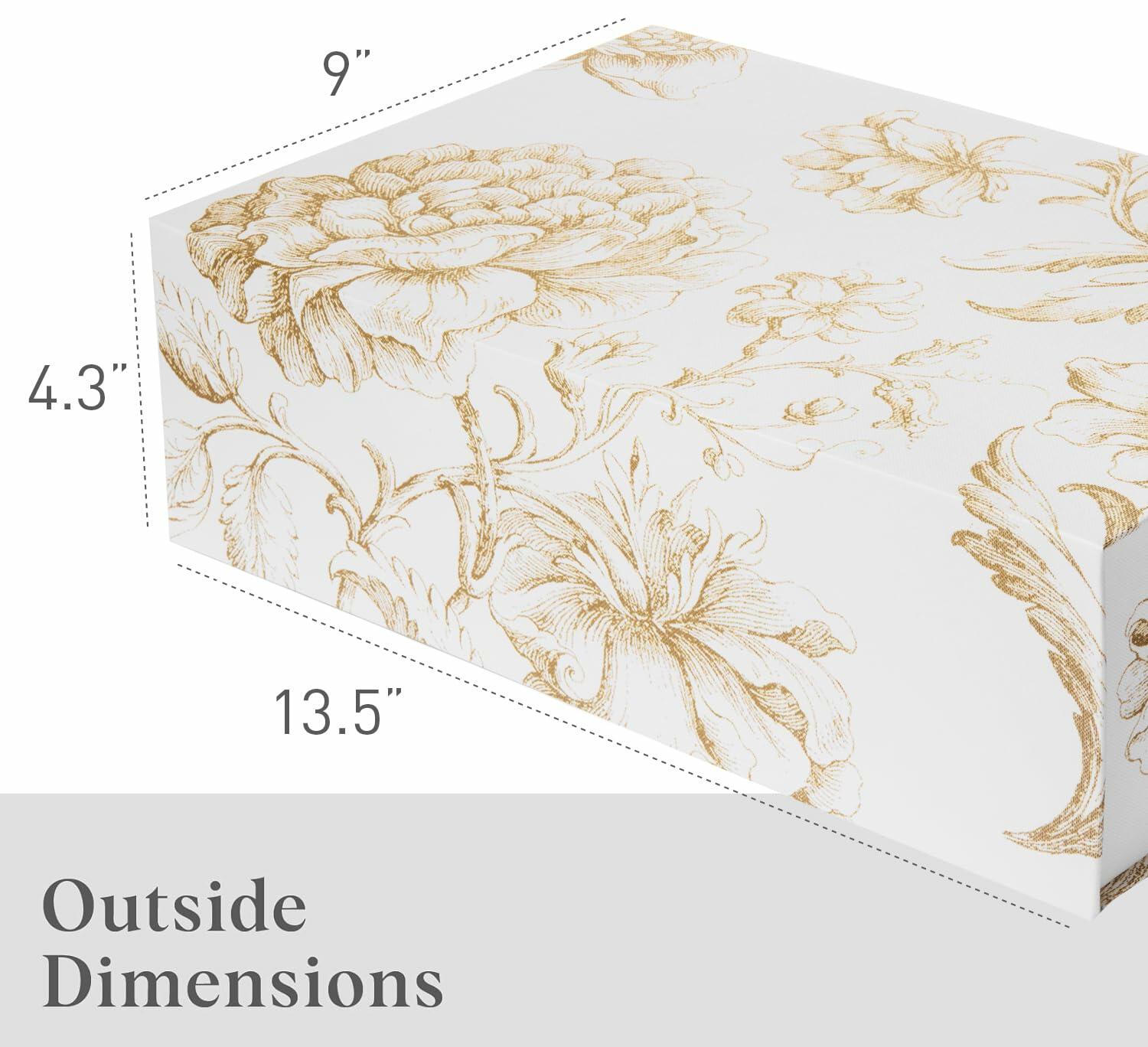 Sorarto Luxury Keepsake Gift Box  13.5" x 9" x 4.3" Gold Floral Decorative Boxes