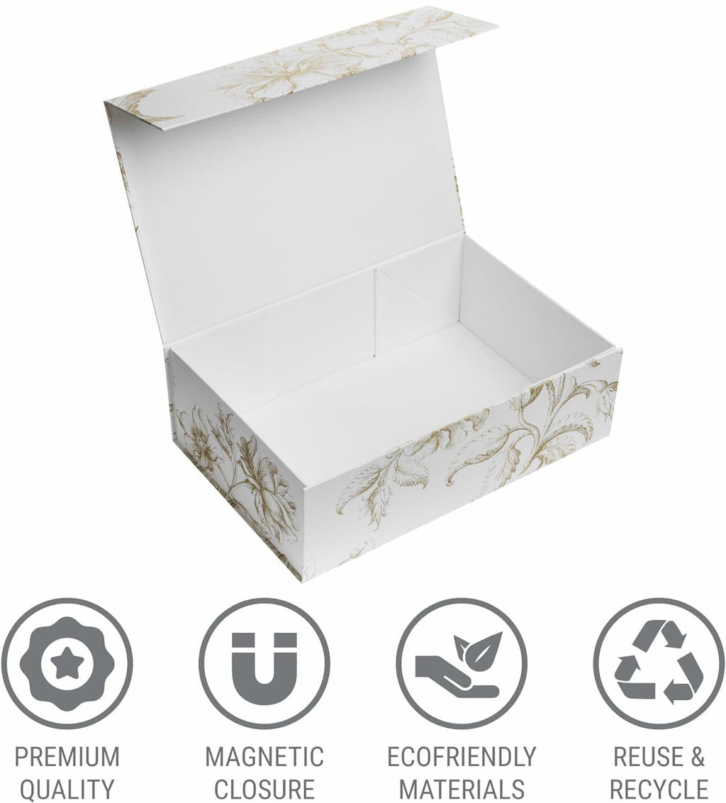 Sorarto Luxury Keepsake Gift Box  13.5" x 9" x 4.3" Gold Floral Decorative Boxes