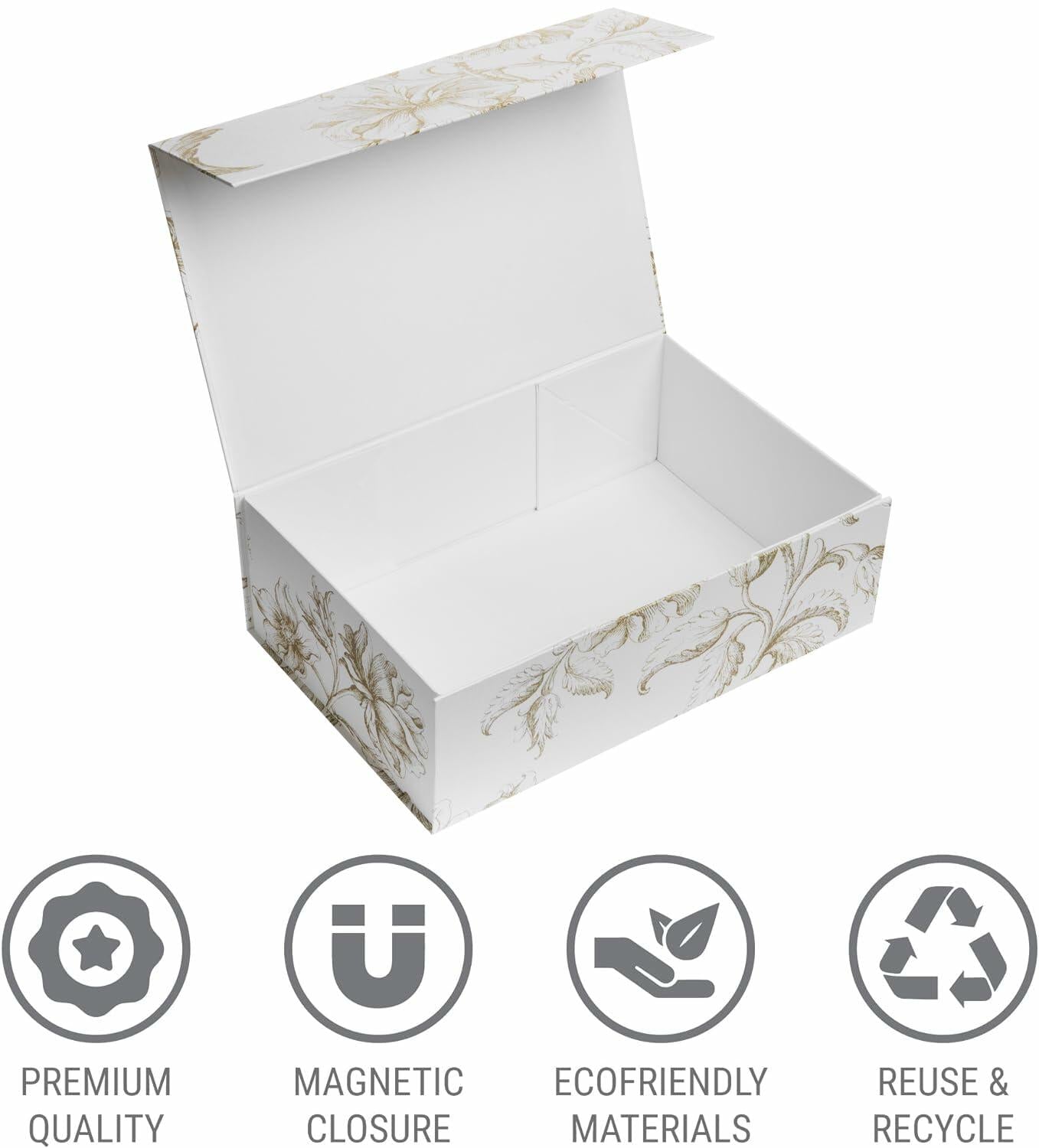 Sorarto Luxury Keepsake Gift Box  13.5" x 9" x 4.3" Gold Floral Decorative Boxes