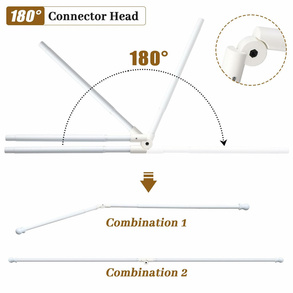 Lcokeiy White Steel Corner Curtain Rod, 30-136 Inch, Adjustable, Wall Mounted,