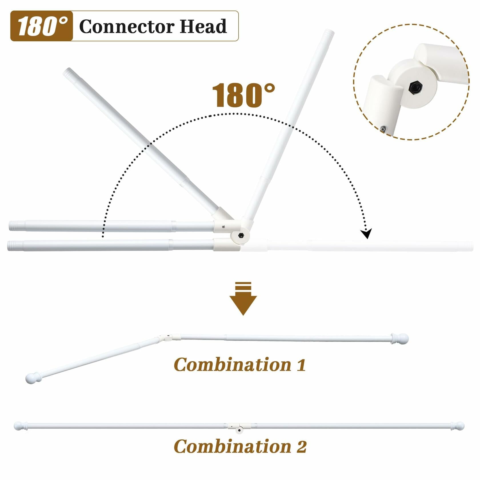 Lcokeiy White Steel Corner Curtain Rod, 30-136 Inch, Adjustable, Wall Mounted,