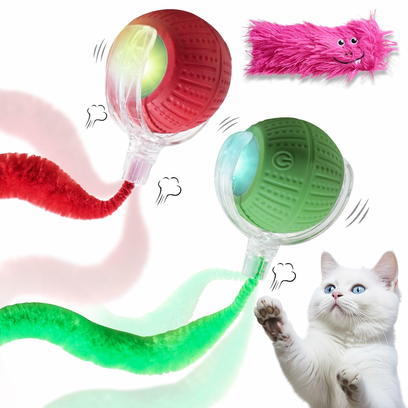 NVTED 2 PCS Interactive Cat Toys for Indoor Cats, Fast Rolling on Carpet Flash