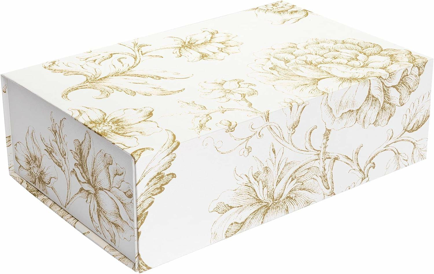 Sorarto Luxury Keepsake Gift Box  13.5" x 9" x 4.3" Gold Floral Decorative Boxes