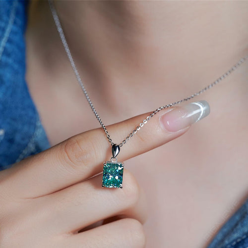 GIGAJEWE Blue Green Color Moissanite Necklace 18K White Gold Plated 925 Silver