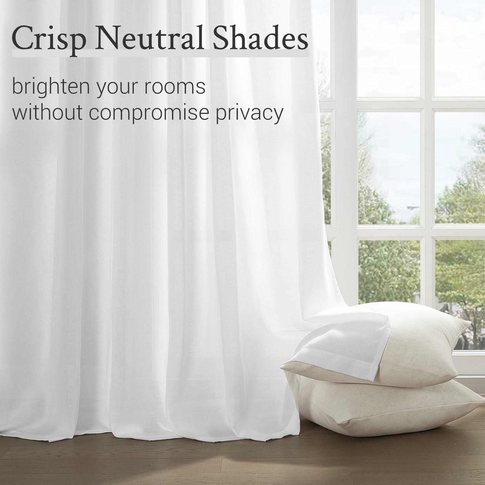 Topfinel Beige White White Linen Curtains 96 Inches Long for Living Room,Pinch