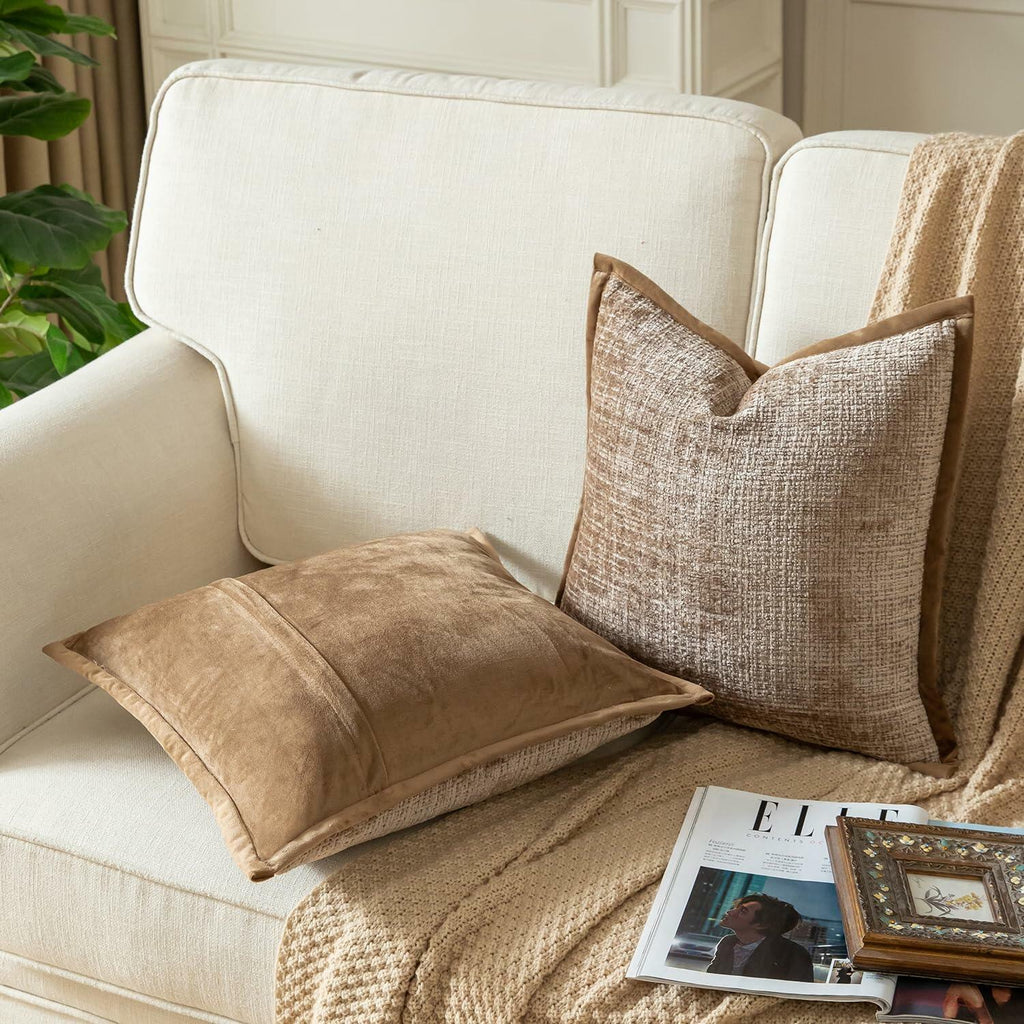 Yaertun Pack of 2 Chenille Textured Decorative Throw Pillow Covers Accent Solid