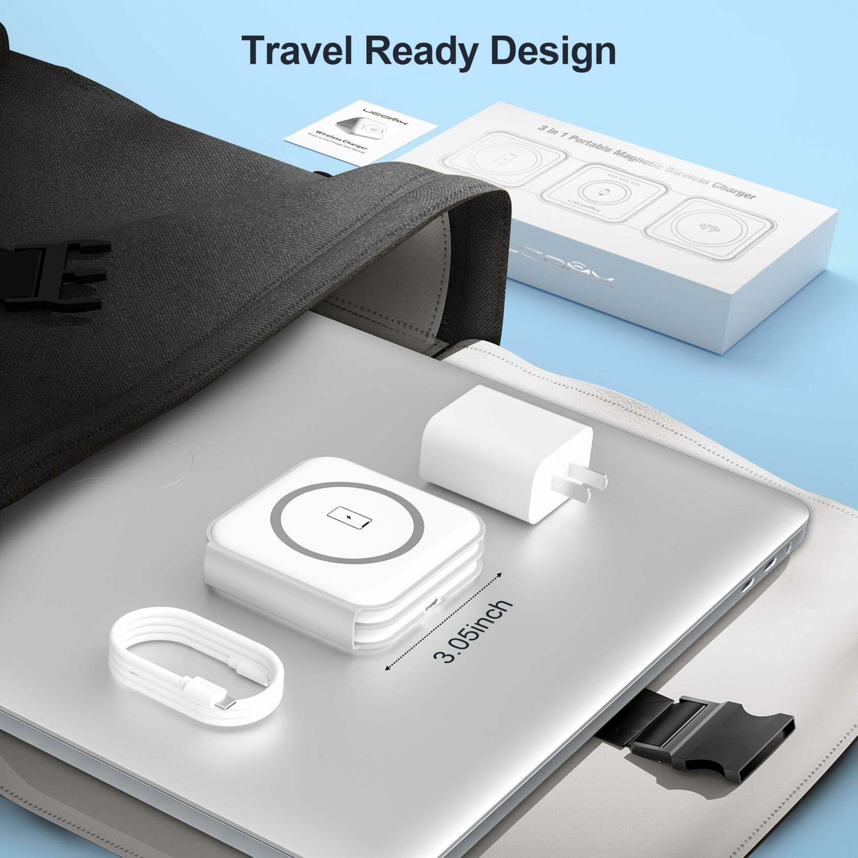 UCOMX 3 in 1 Charging Station for Multple Devices,Foldable 3 in 1 Wireless