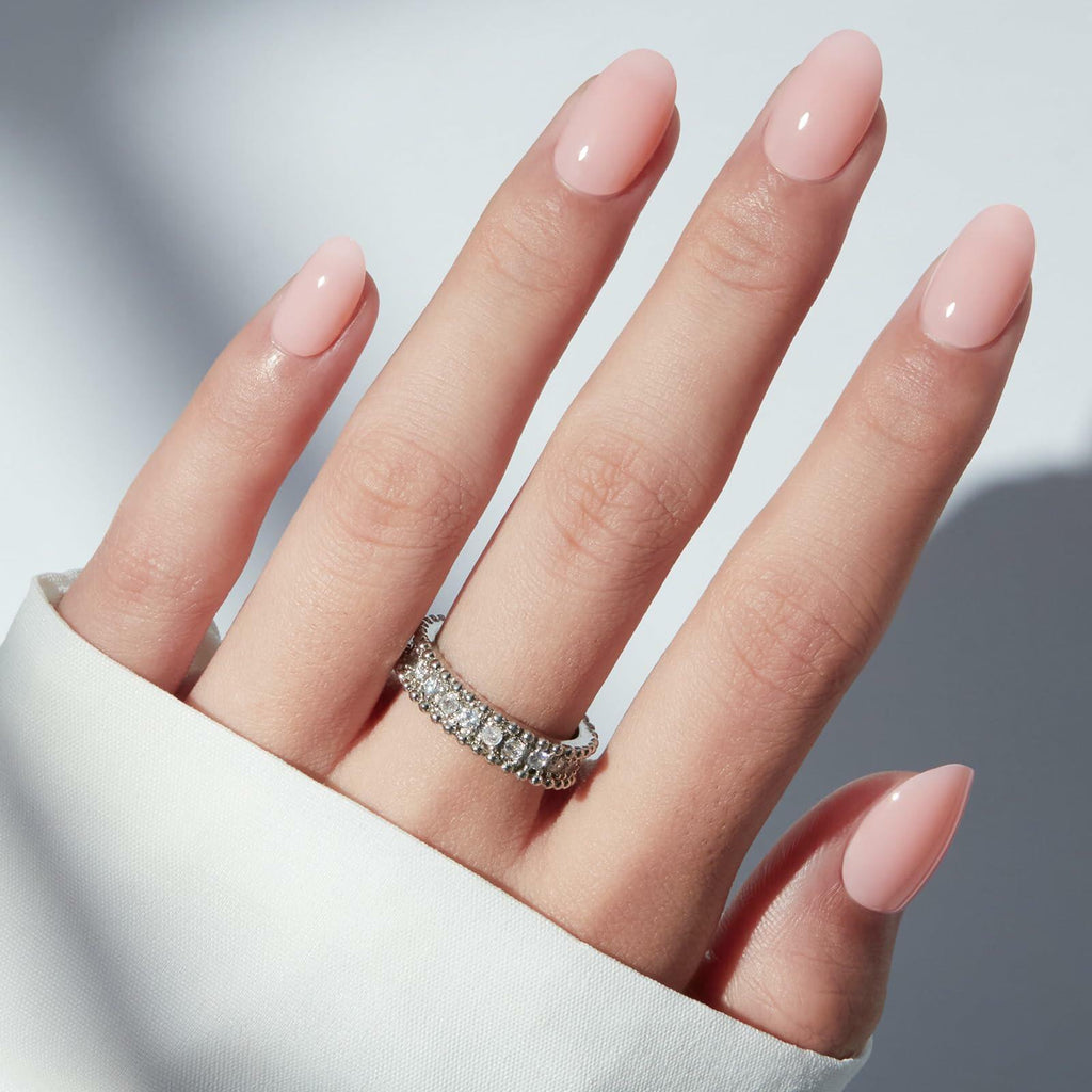 modelones Nude Pink Short Press on Nails, Semi-Transparent Oval Fake Nails Kit