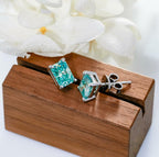 GIGAJEWE Blue Green Color Moissanite Stud Earrings Radiant Cut Moissanite