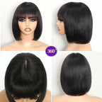 REMESSE Short Bob Wig with Bangs Human Hair Glueless 180% Density Middle Part