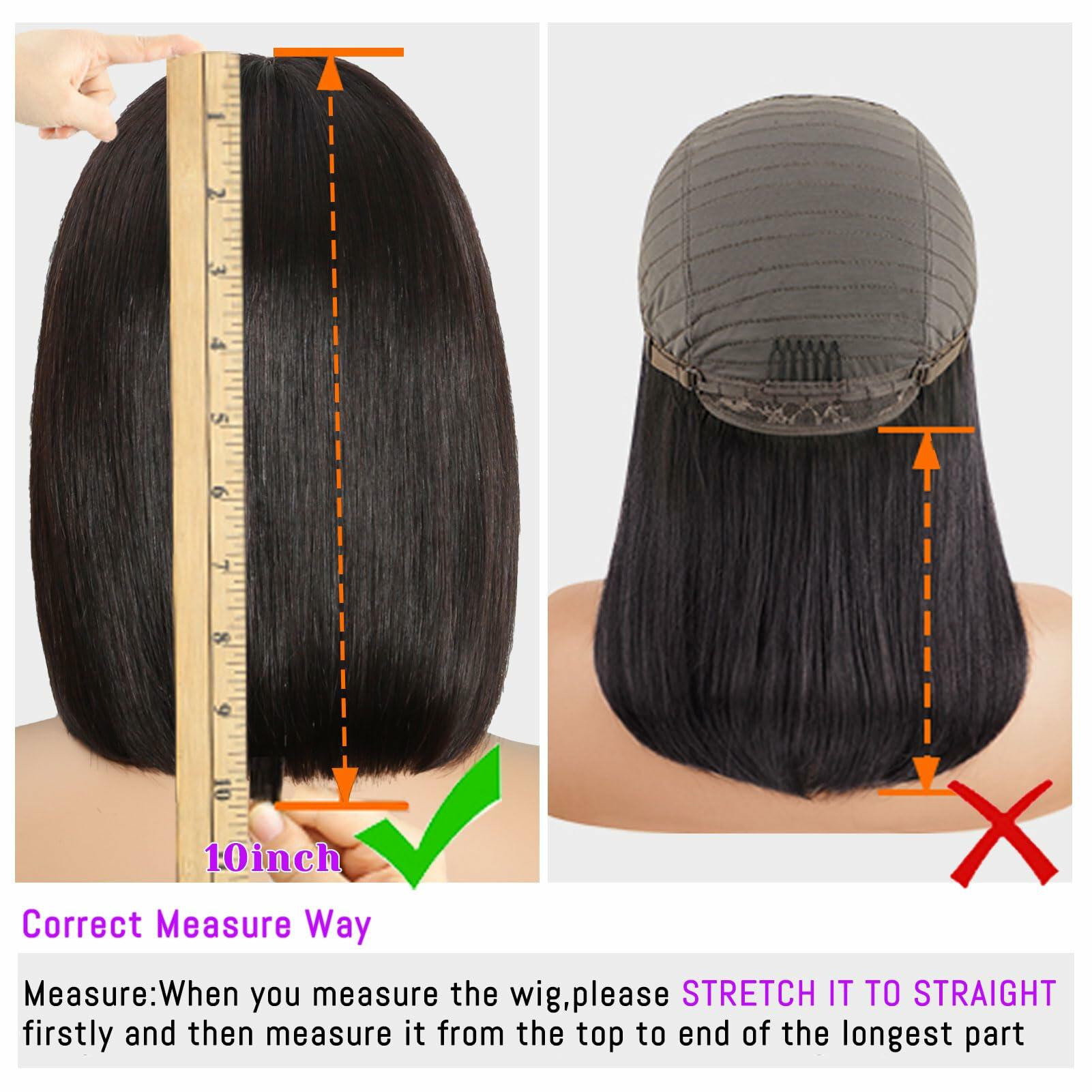 REMESSE Short Bob Wig with Bangs Human Hair Glueless 180% Density Middle Part